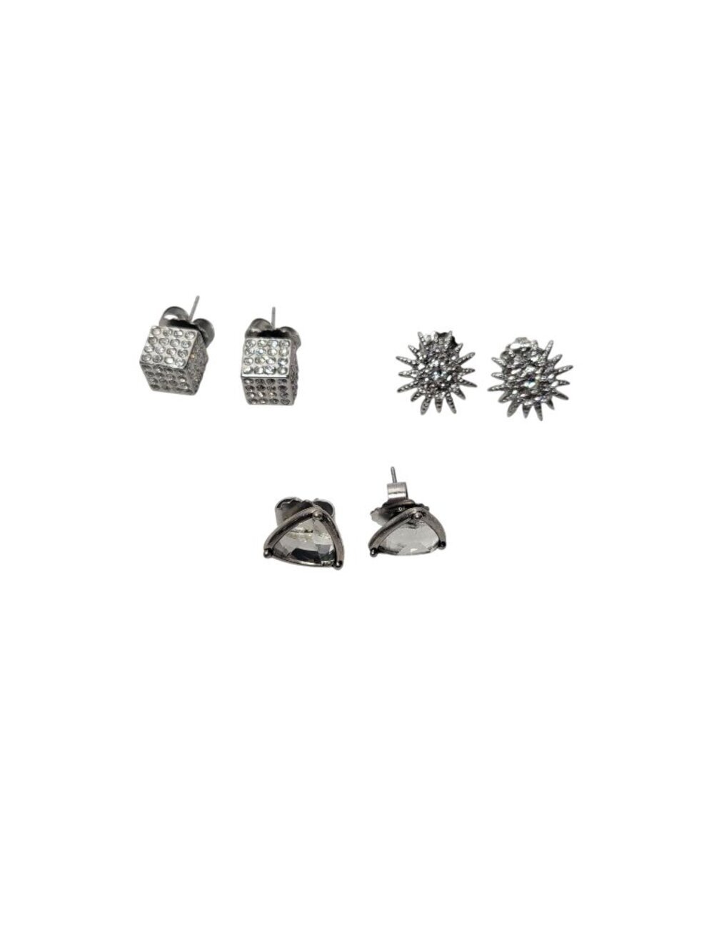 Set Of 3 Pairs Of Lia Sophia Silver-Tone Crystal Stud Earrings